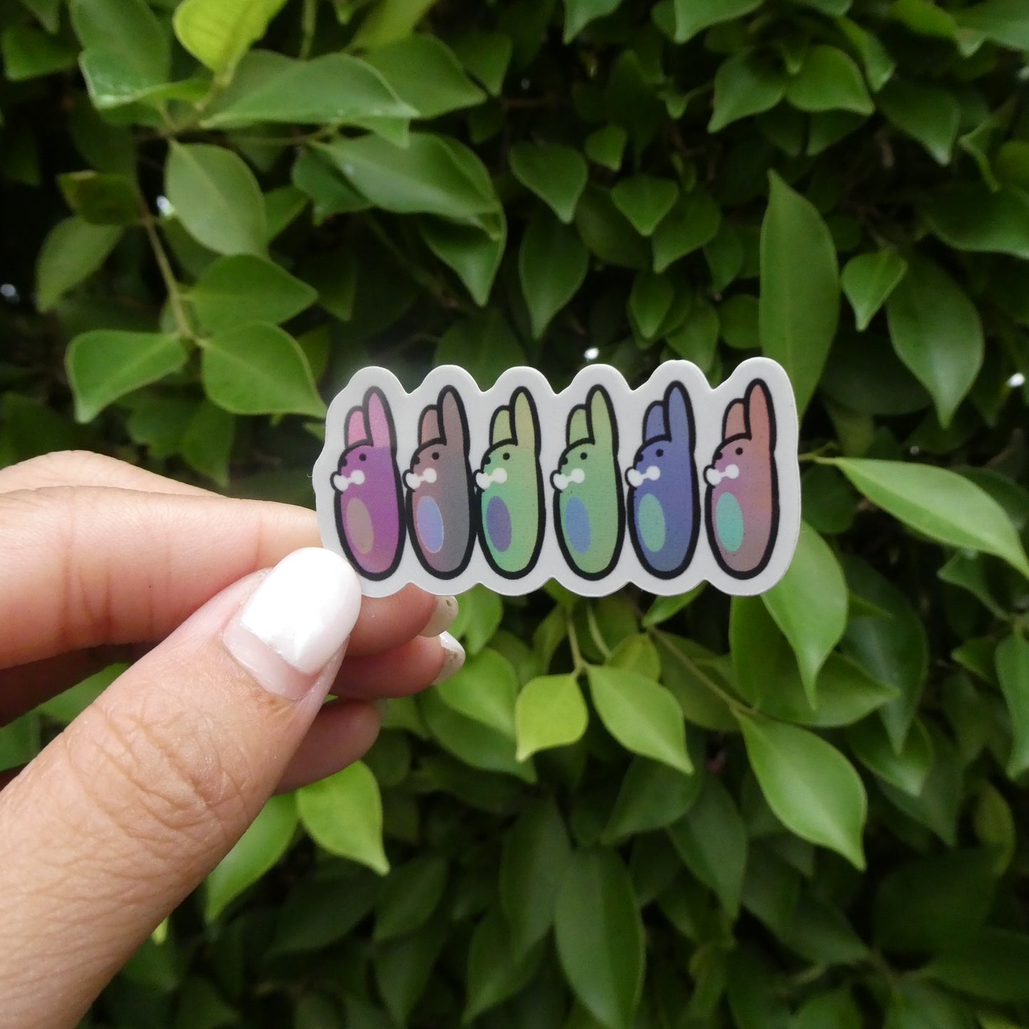 Cute Rainbow Bunnies Holographic Sticker (Mini)